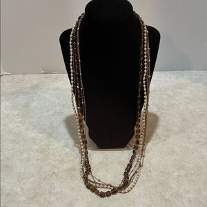 Elegant Multi-Strand Brown and Cream Necklace